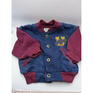 Vtg Varsity Bomber‎ Jacket  Toddler 18 Months 90s Denim Hopscotch Sporty